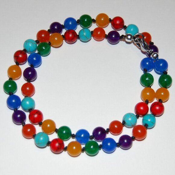 Gemstone Necklace,Knotted Multi Color Stone Necklace,Colorful Necklace,8mm Beads - Picture 4 of 4
